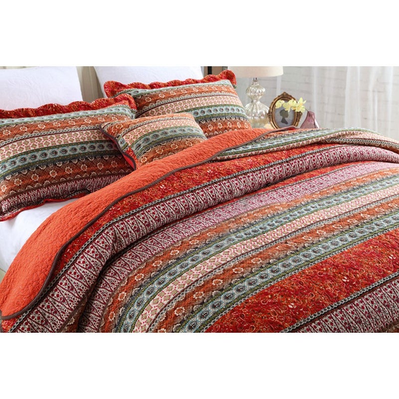 NEWLAKE Striped Classical Cotton 3-Piece Patchwork Bedspread Quilt Sets, King Size - Image 2